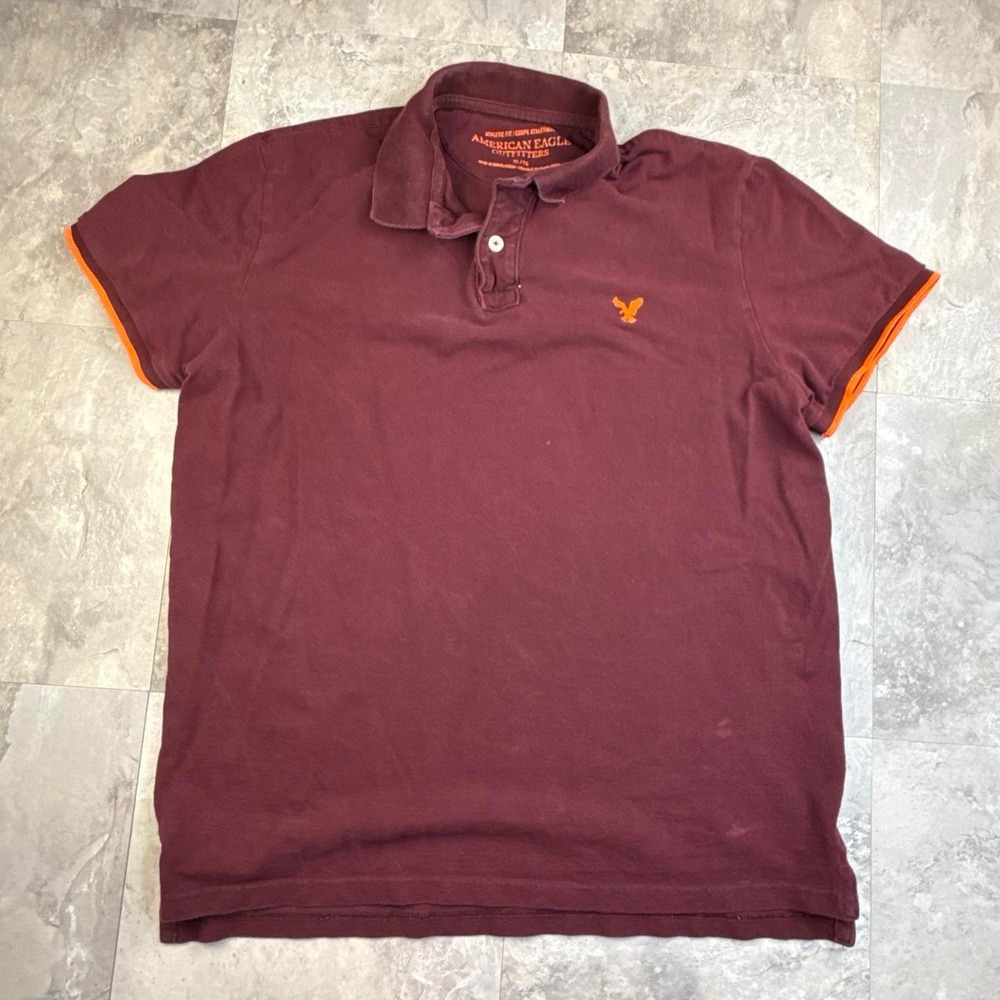 Maroon and Orange American Eagle Muscle Fit Polo XL